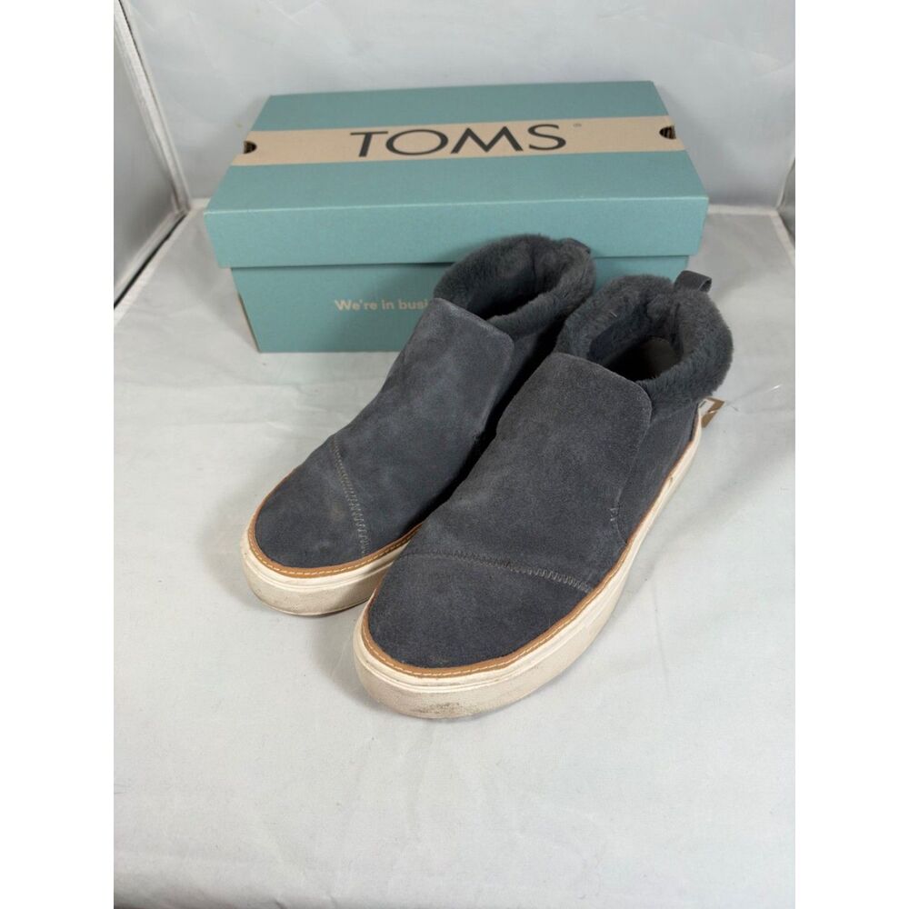 TOMS Women’s Paxton Gray Suede Faux Fur Ankle Boots Size 8.5